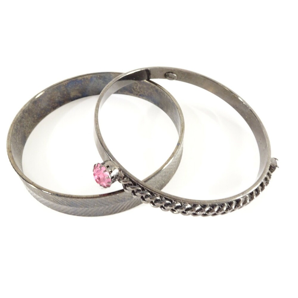 JOOMI LIM Women's Gunmetal Crystal Herringbone Bangle Bracelet Set NWOT 198